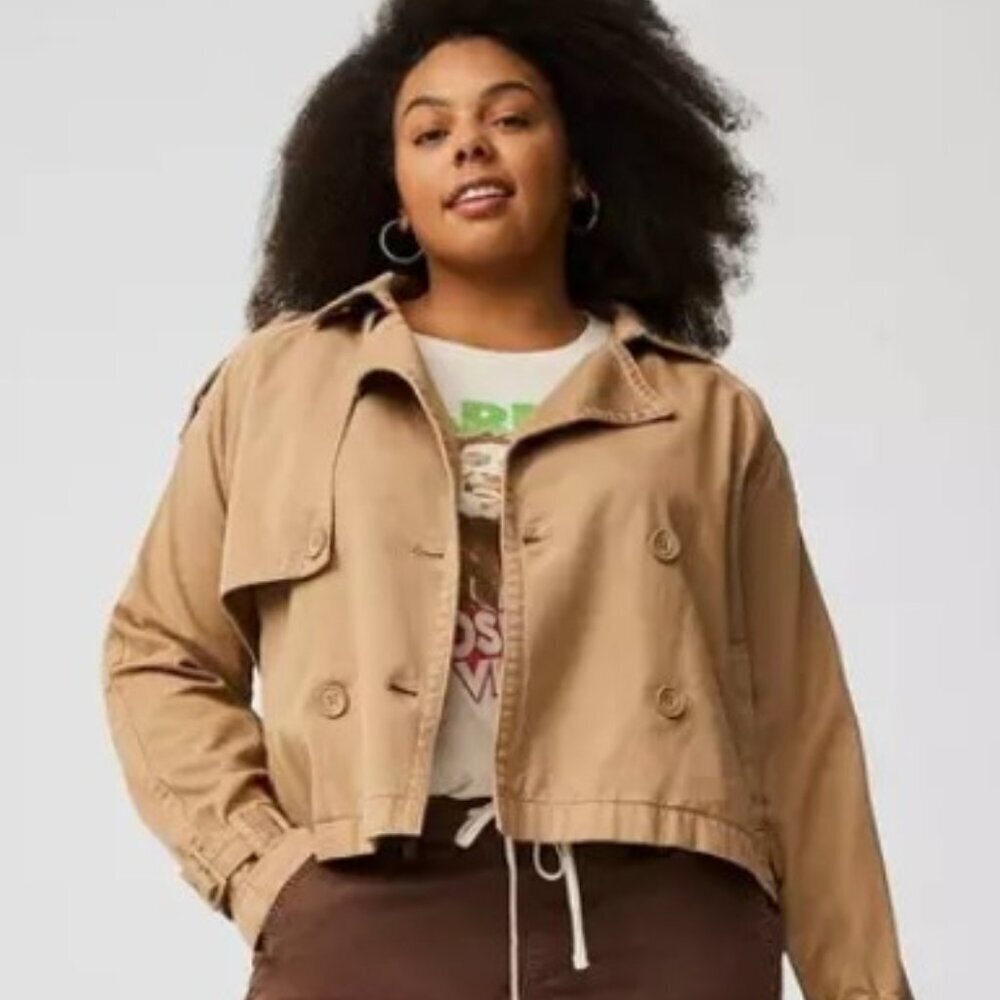 NWT Torrid Lightweight Tan 100% Cotton Twill Crop Trench (Size 1/1X)
